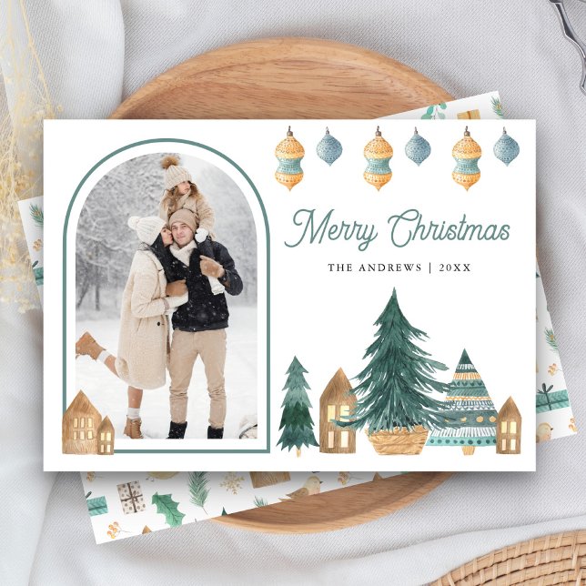 Cute Traditional Nordic Arch Photo Christmas Holiday Card (Creator Uploaded)
