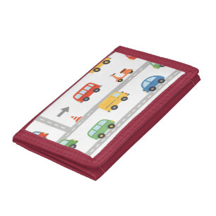 Cute Traffic Road Vehicles Pattern Kids Trifold Wallet