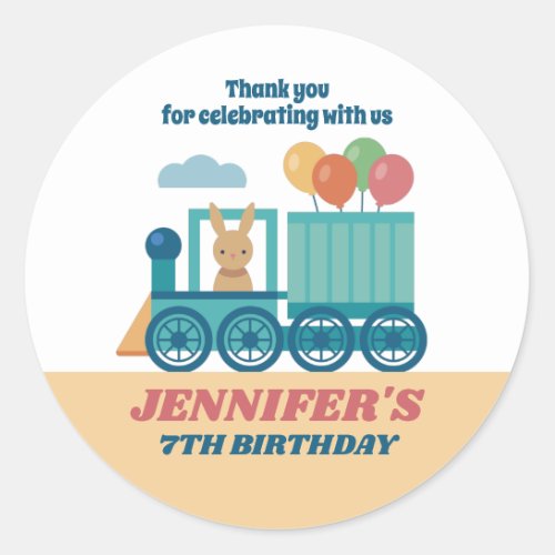 Cute Train and Animal Kids Birthday Party Favor Classic Round Sticker
