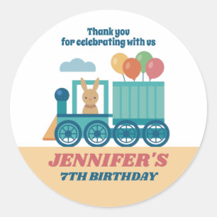 Cute Train and Animal Kids Birthday Party Favor Classic Round Sticker