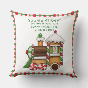 Cute Train Baby Birth Announcement baby photo Throw Pillow