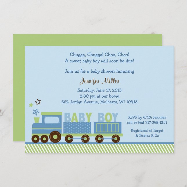 Cute Train Baby Shower Invitation (Front/Back)