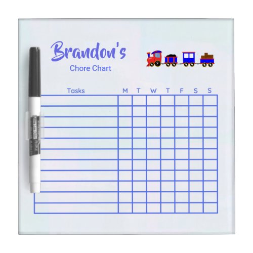 Cute Train _ Blue Boys Chore Chart Dry Erase Board