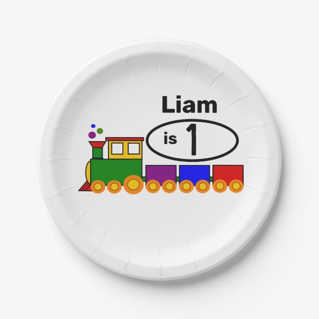 Cute Train Boy's 1st Birthday  Paper Plates (Front)
