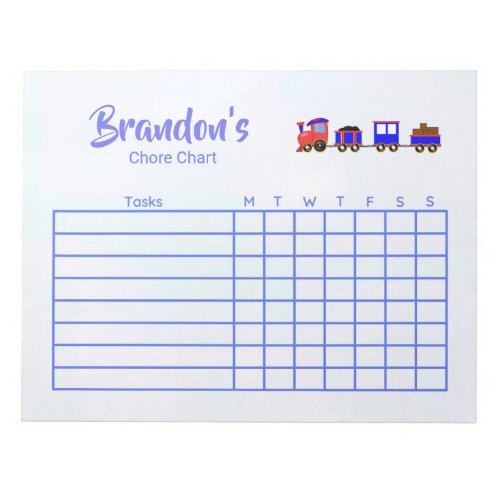 Cute Train _ Boys Blue Chore Chart Notepad