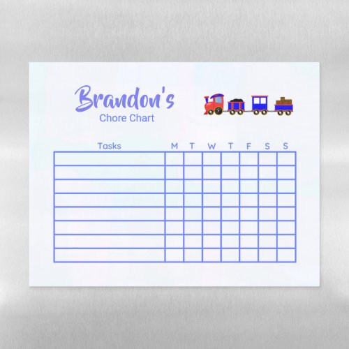 Cute Train _ Boys Blue Chore Job Chart Magnetic Dry Erase Sheet