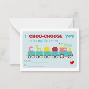 Cute Train Class Valentines Holiday Card hearts