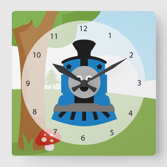 Cute train square wall clock (Front)