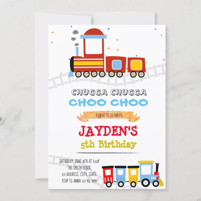 Cute train theme birthday shower invitation (Front)