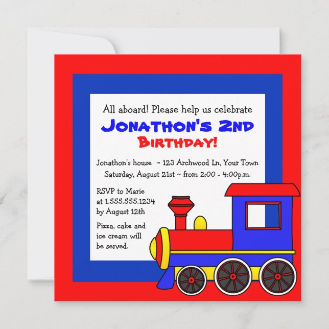 Cute Train Theme Kids Birthday Invitation (Front)