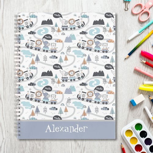 Cute Train Travel Animals Personalize Name School Notebook