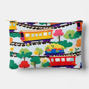Cute trains and trees pattern blue accessory pouch