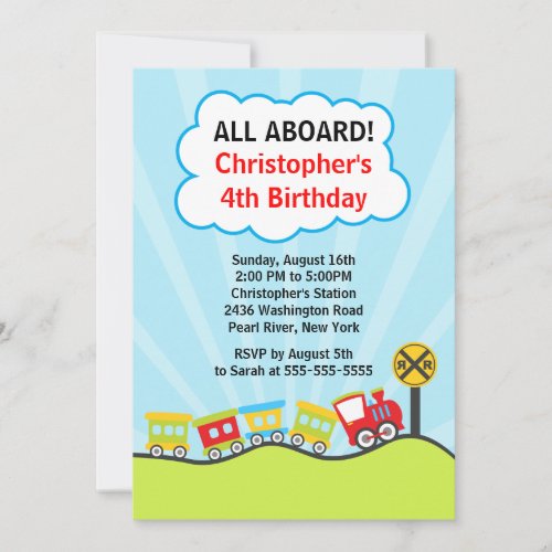 Cute Trains Birthday Party Invitation