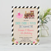 Cute trains tutus theme party invitation (Standing Front)