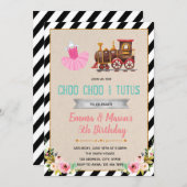 Cute trains tutus theme party invitation (Front/Back)