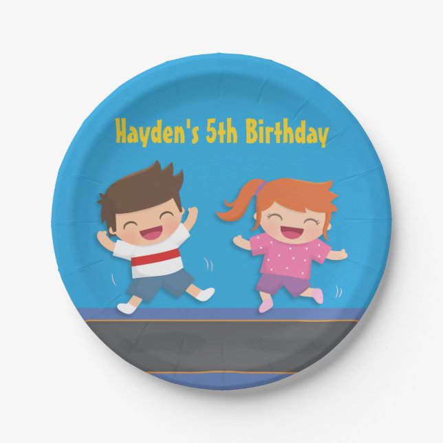 Cute Trampoline Kids Birthday Party Supplies Paper Plates (Front)