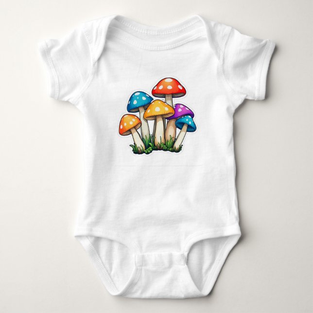 Cute Transparent Mushroom Illustration Baby Bodysuit (Front)