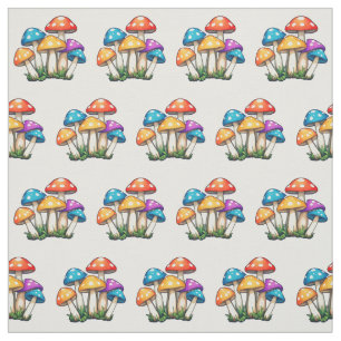 Cute Transparent Mushroom Illustration Fabric