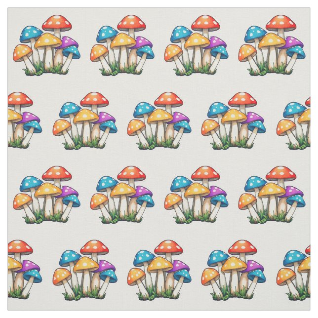 Cute Transparent Mushroom Illustration Fabric (Swatch)
