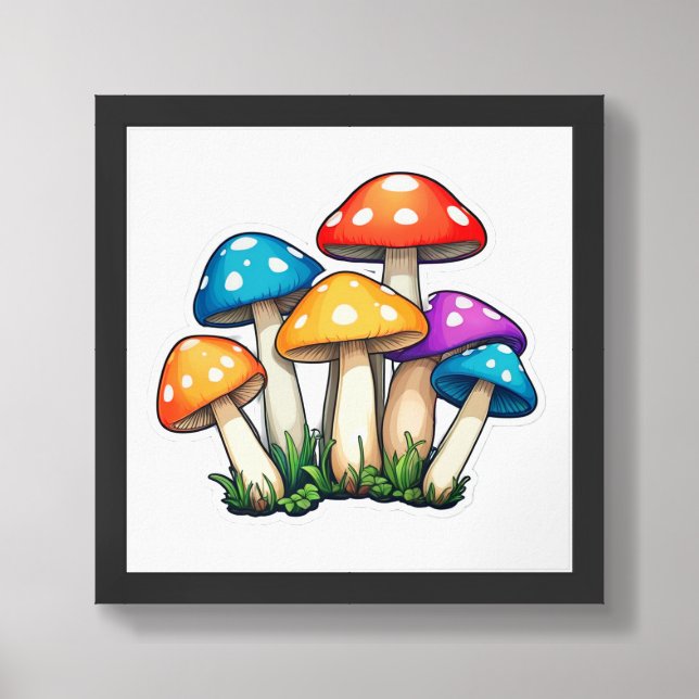 Cute Transparent Mushroom Illustration Framed Art (Framed Front)