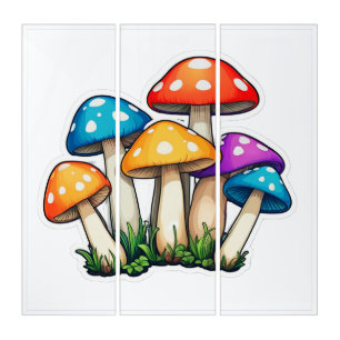 Cute Transparent Mushroom Illustration Triptych