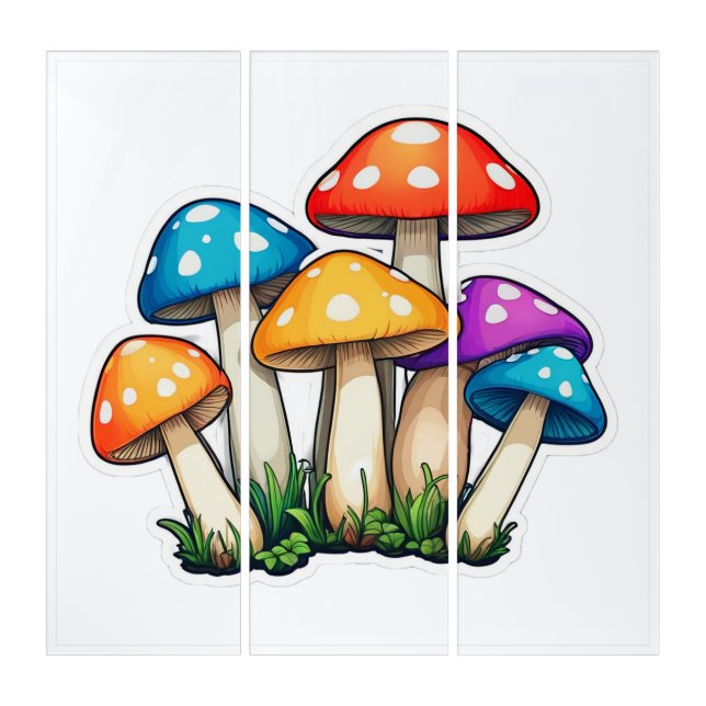 Cute Transparent Mushroom Illustration Triptych (Front)