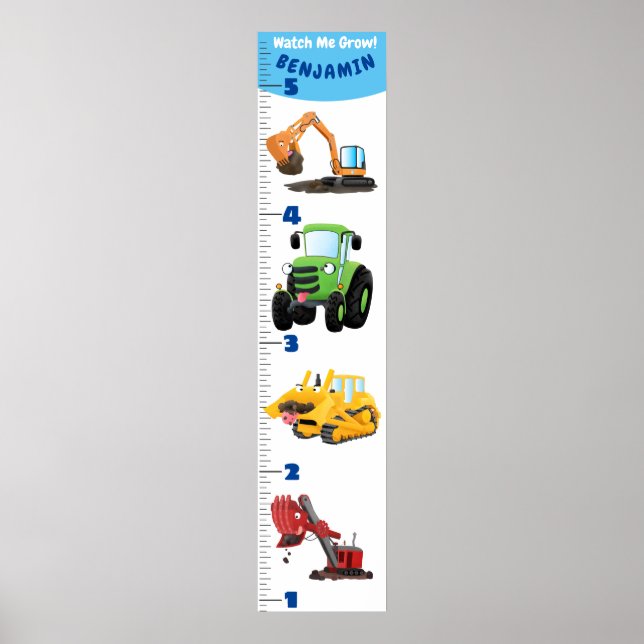 Cute transport cartoon growth chart (Front)