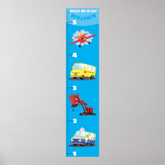 Cute transport cartoon growth chart (Front)