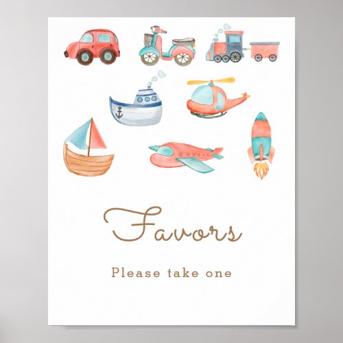 Cute Transportation Boy Birthday Party Favors Poster