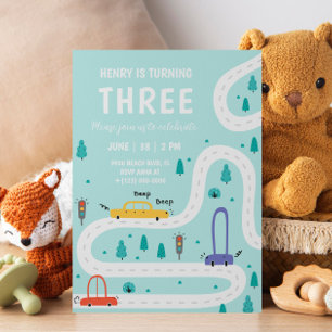 Cute Transportation Car Boy Birthday Invitation