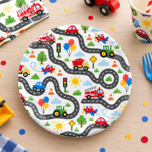 Cute Transportation Cars boy 1st Birthday Paper Plates