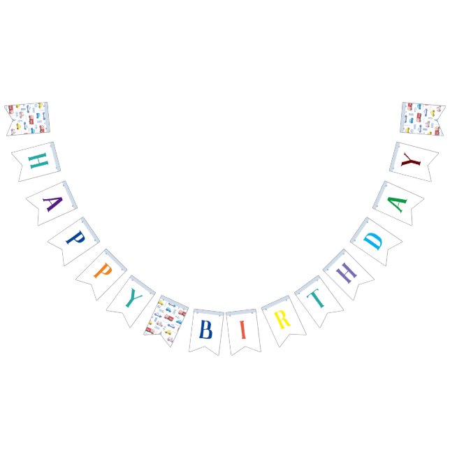Cute Transportation Happy Birthday Bunting Flags (All)