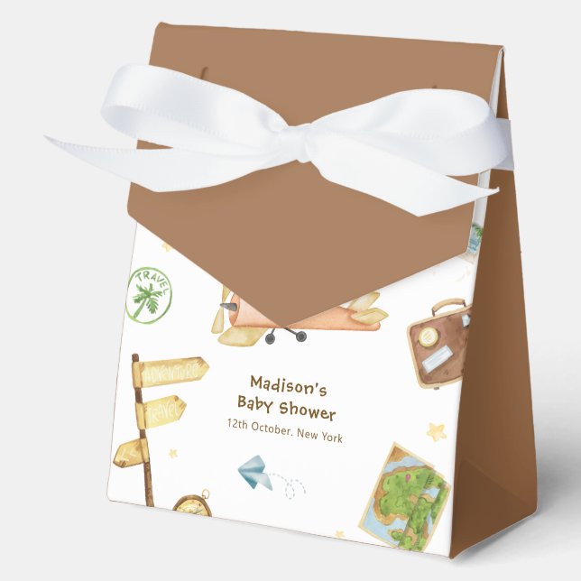Cute Travel Around The World Airplane Baby Shower  Favor Boxes (Front)