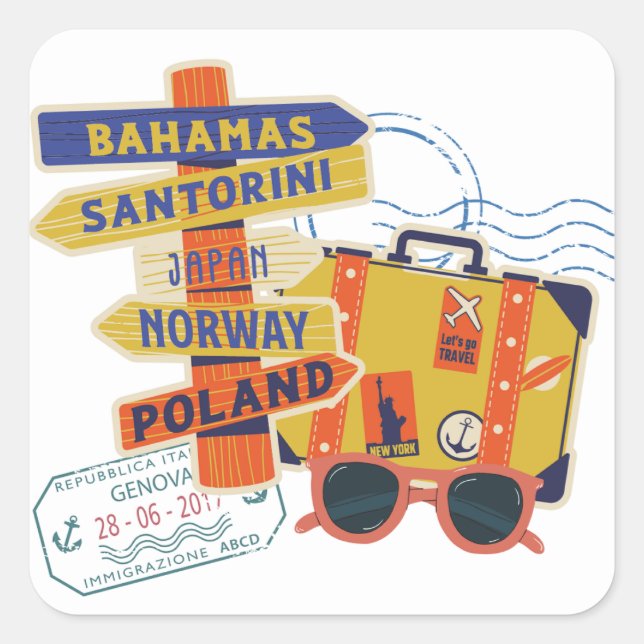 CUTE TRAVEL BAHAMAS HONEYMOON SQUARE STICKER (Front)