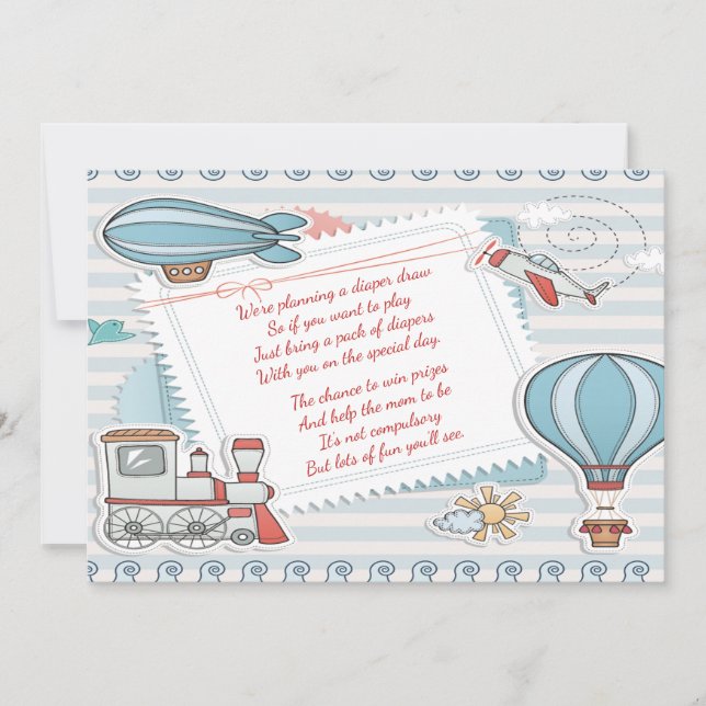 Cute Travel Themed Baby Boy Shower Diaper Raffle Invitation (Front)