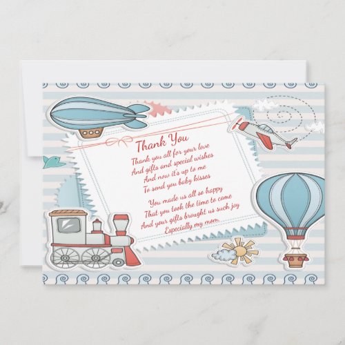 Cute Travel Themed Baby Boy Shower Thank You