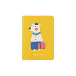 Cute Traveling Bear Personalized Kids Name Passport Holder