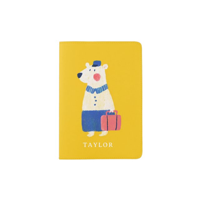 Cute Traveling Bear Personalized Kids Name Passport Holder (Front)