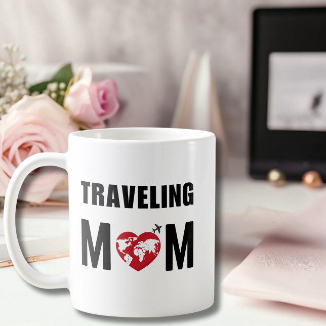 Cute Traveling Mom, World Map & Airplane,Fun Coffee Mug (Creator Uploaded)