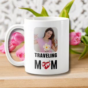 Cute Traveling Mom, World Map & Airplane,Photo Coffee Mug