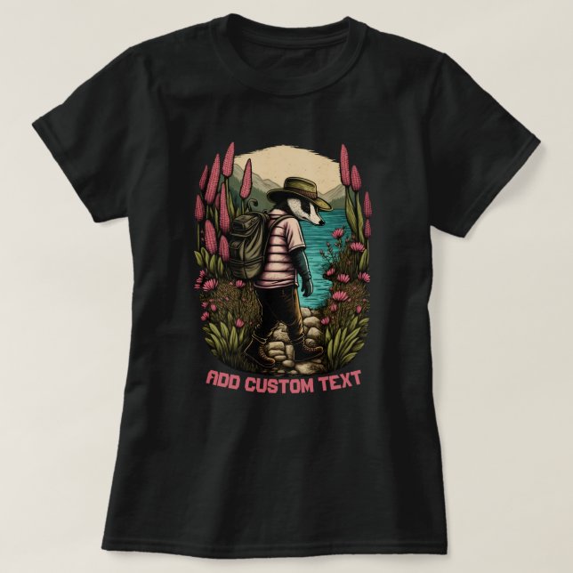 Cute Traveller Badger in wildflower, Badger Lovers T-Shirt (Design Front)