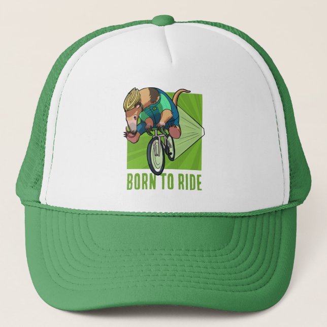 Cute Tree Anteater Born To Ride Cycling Cartoon Trucker Hat (Front)