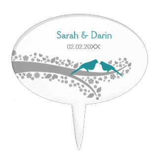 cute tree blue lovebirds personalized cake pick
