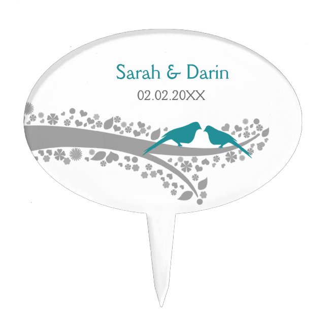 cute tree blue lovebirds personalized cake pick (Front)