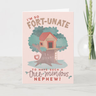 Cute Tree Fort Punny birthday wish for nephew Card