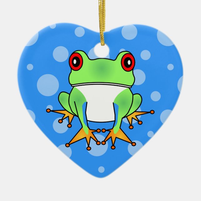 Cute Tree Frog Cartoon Ceramic Ornament (Front)