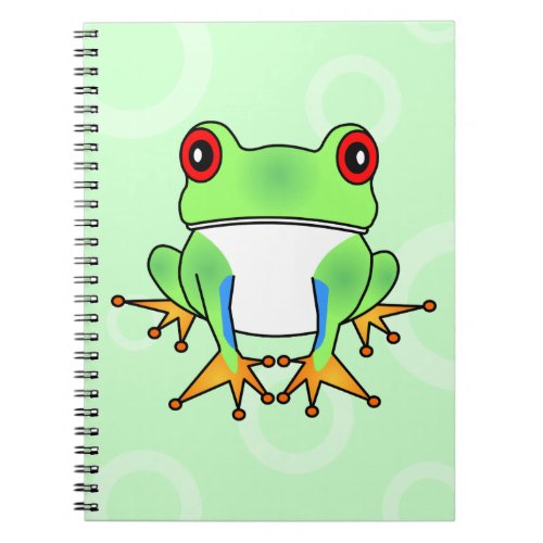 Cute Tree Frog Cartoon _ Light Green Circles Notebook