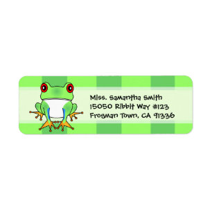 Cute Tree Frog Green Stripe Return Address Labels