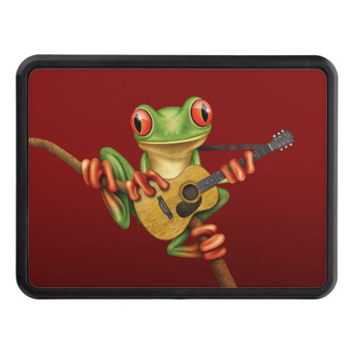 Cute Tree Frog Playing an Acoustic Guitar Red Trailer Hitch Cover