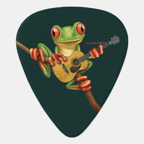 Cute Tree Frog Playing an Acoustic Guitar Teal Guitar Pick